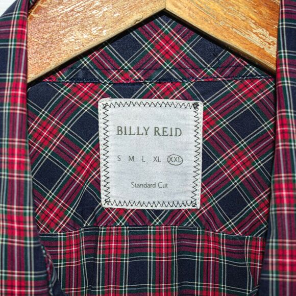 BILLY REID Men's Standard Cut Button up Shirt Red Blue check Size 2XL - Picture 3 of 5